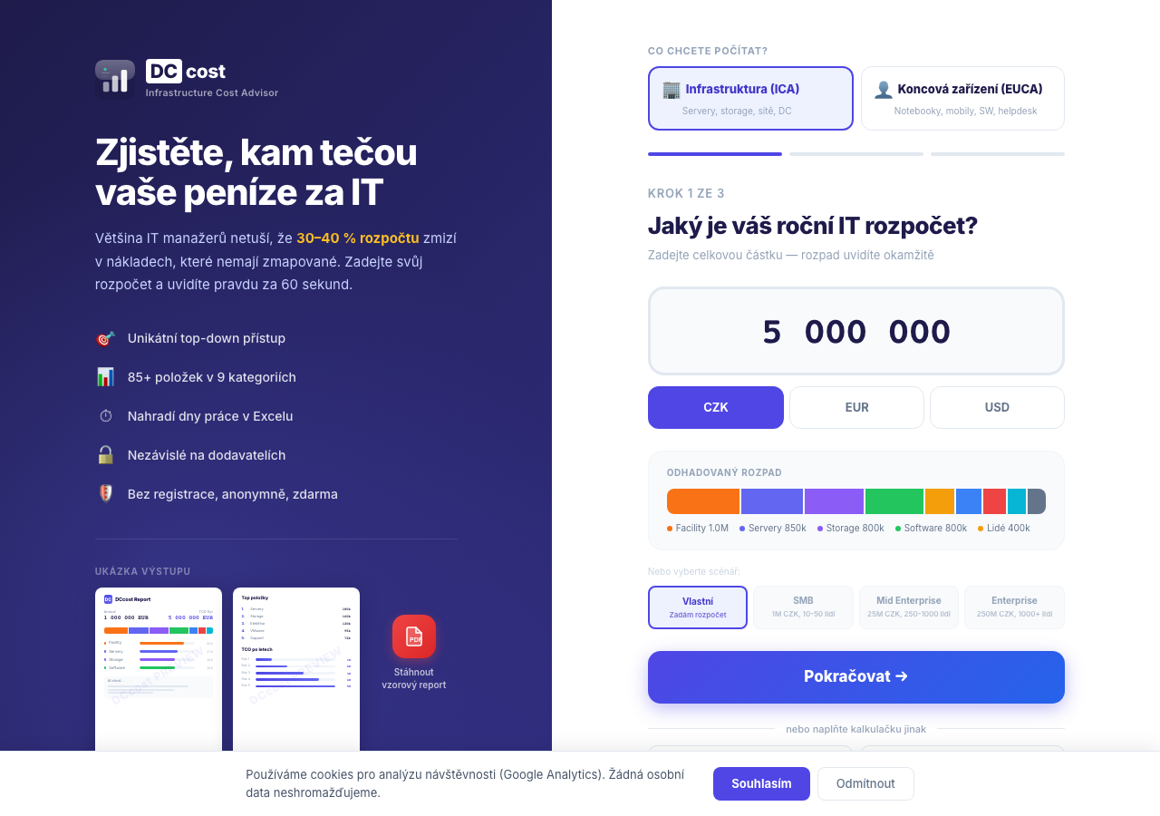 Landing page — zadání rozpočtu